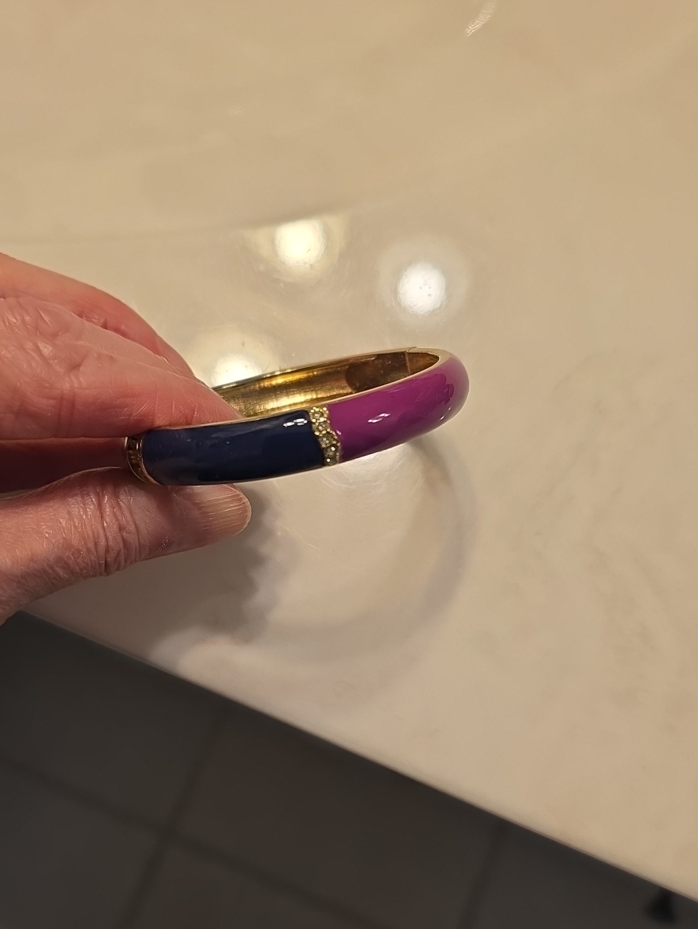 Talbots Gold-Tone Enamel Bangle in Blue and Purple with Crystal Accent